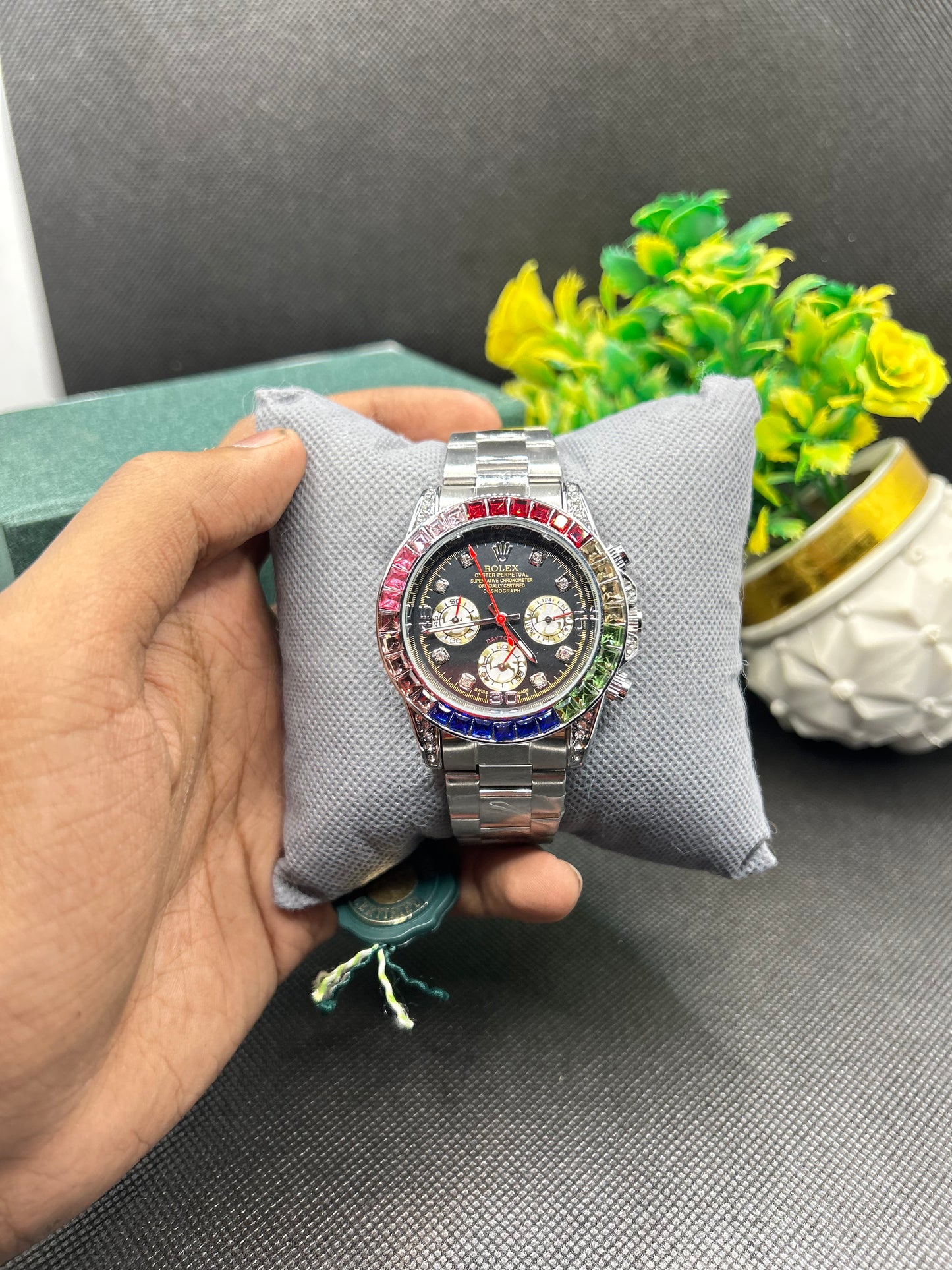 Rolex Daytona rainbow in sliver strap