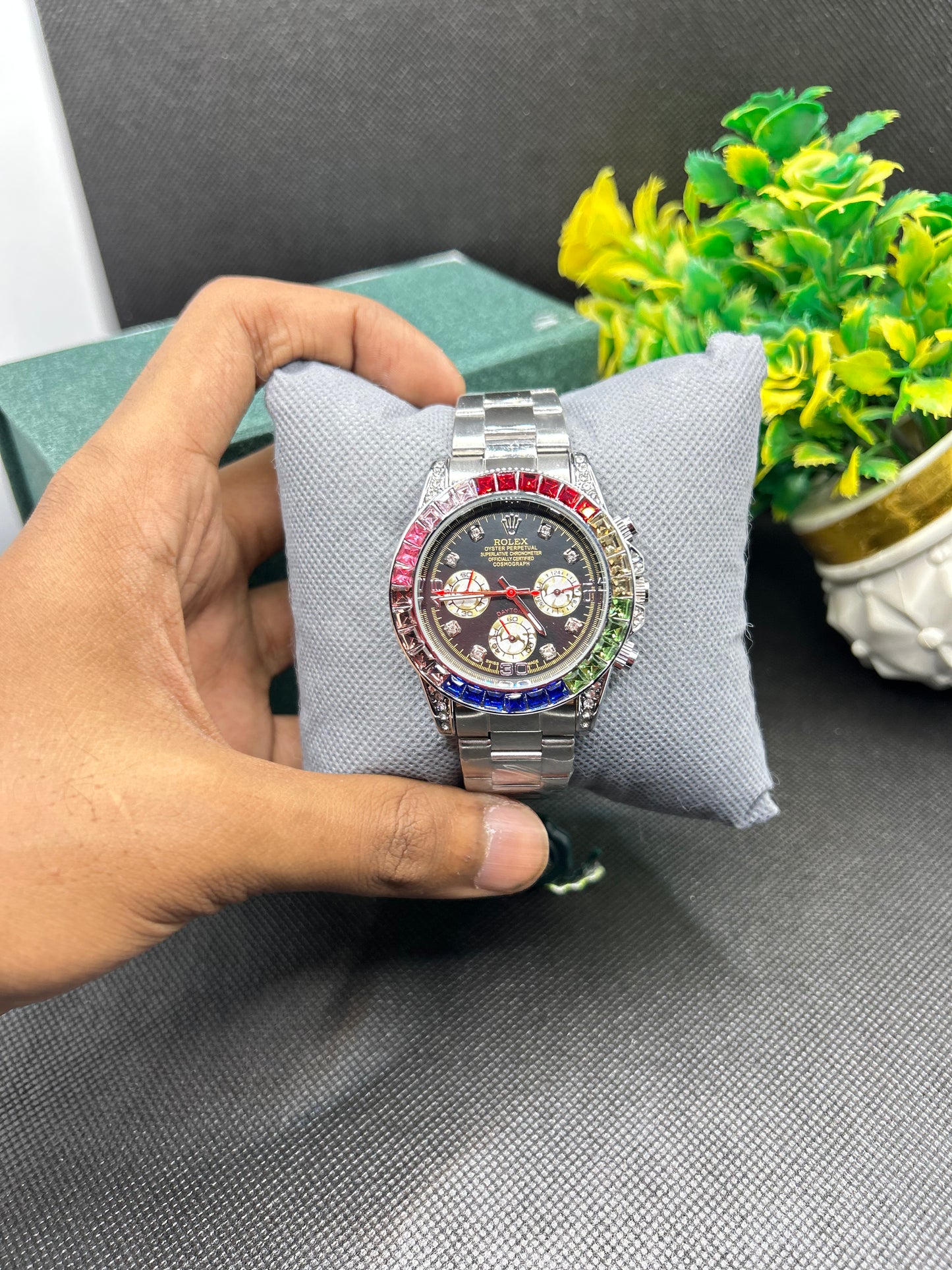 Rolex Daytona rainbow in sliver strap