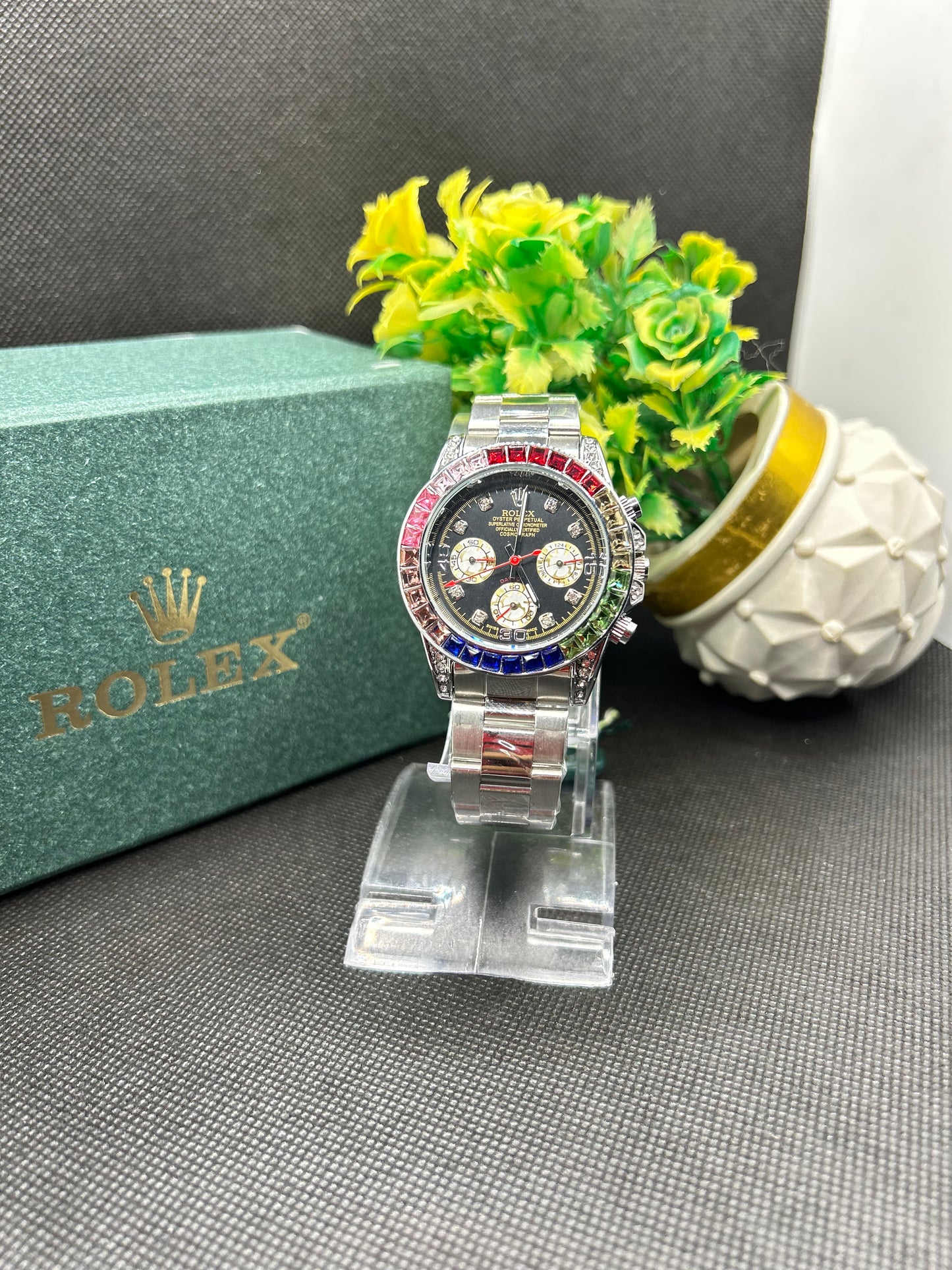 Rolex Daytona rainbow in sliver strap