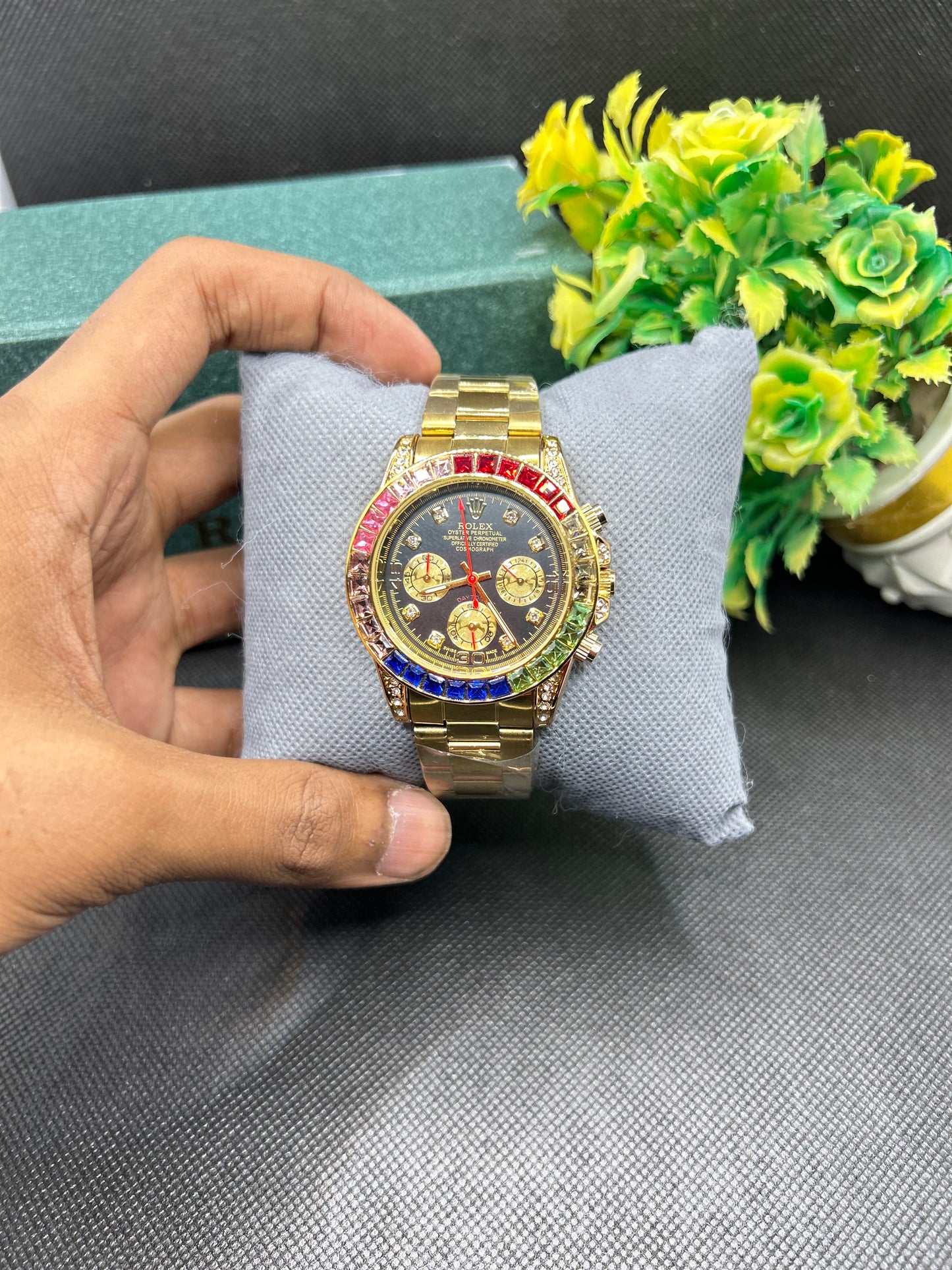 Rolex Daytona rainbow in golden strap