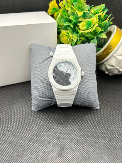 Aura Wrist Watch – Black, Blue & White Marble Dial