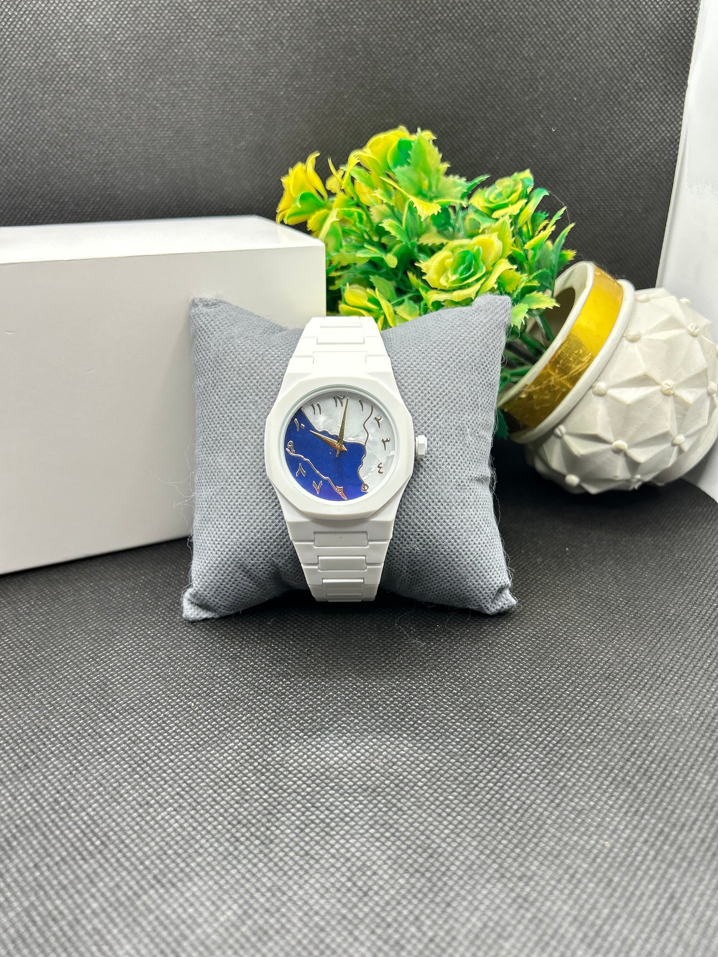 Aura Wrist Watch – Black, Blue & White Marble Dial