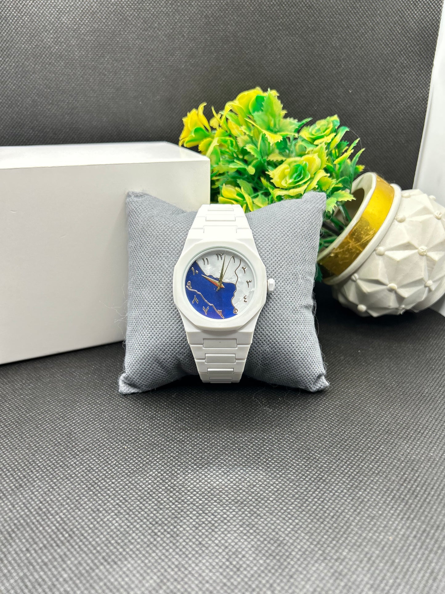 Aura Wrist Watch – Black, Blue & White Marble Dial